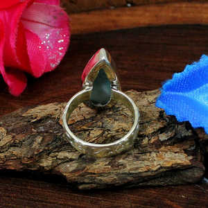 Vente en gros de bague en argent sterling 92.5 faite à la main avec pierre précieuse Larimar coupe géométrique plaqué rhodium bijoux fins - Product Image 6