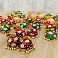 Boucles d'oreilles Jhumka en or plaqué, ornées de perles, peintes à la main, de style traditionnel indien, de haute qualité, pour les fêtes, les mariages, pour femmes