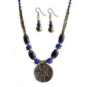 Beadside 1105908B Antique Gold Necklace <b>Set</b> with Blue <b>Beads</b> Fashion Jewelry - Product Image 1