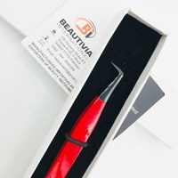 Pince à épiler professionnelle pour extensions de cils, 90 degrés, fine, rouge et noire, à forte adhérence, pour volume, en acier inoxydable, à pointe fine