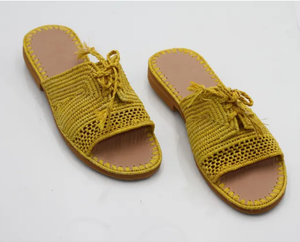 Sandales en raphia jaune, chaussures faites à la main, chaussures en raphia, sandales d'été, chaussures d'été pour femmes, chaussures de plage, sandales marocaines - Product Image 2