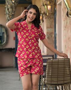 Women Winter/Summer <b>Short</b> Sleeve Pajama Set with Animal Printed 100% Cotton Soft Breathable Material for Sleepwear Daily Wear - Product Image 5