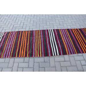 Classic Modern Beige Striped Wool <b>Rug</b> 26x98ft Handmade Polyester Viscose Rectangular Plush Pile Height Latex <b>for</b> Teens <b>Hallway</b> - Product Image 3