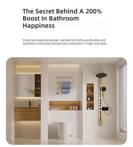 Système de <span class=keywords><strong>douche</strong></span> moderne de luxe léger tout <span class=keywords><strong>en</strong></span> laiton chromé avec écran numérique intelligent de température, multifonction haute pression pour appartement - Product Image 2