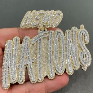 Charmes personnalisables en moissanite véritable taille princesse 4 carats, style hip-hop, certifiés IGI, plaqué or blanc 14 carats sur argent - Product Image 1