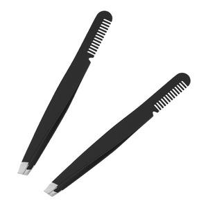 Pinzas negras para cejas con peine Personalizadas Las últimas pinzas para cejas de acero inoxidable Embalaje personalizado Hermosa punta inclinada Sostenible - Product Image 1