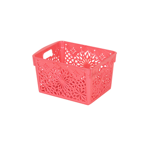 Small Decorative PP <b>Plastic</b> Storage <b>Basket</b> Stackable Floral Cutout Organizer Bin with Handles for Home Utility Office Bathroom - Product Image 1