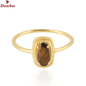 Anillo de dedos de piedra de ojo de tigre chapado en oro único de Plata de Ley 925, joyería clásica para fiesta de boda más vendida para aniversario - Product Image 1