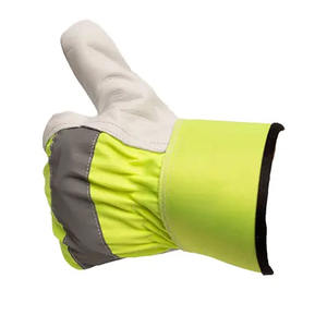 Premium Cowhide Grain Leather <b>Hi</b>-<b>Viz</b> Lime Reflective Work Gloves Heavy Duty Canadian Rigger Household Gardening Gloves - Product Image 6