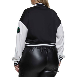 Top tendance femmes XS taille Varsity vestes avec recadrée Crochet broderie respirant Nylon court teint Satin pour l'automne - Product Image 5