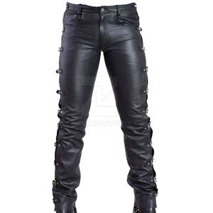 Pantalon en cuir décontracté pour homme avec finition brillante, fermeture à boutons, logo personnalisé - Design avant-gardiste - Product Image 1