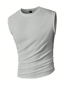 Men's Plus Size Tank Top Comfortable Fit Breathable Knitted Crew Neck Plain OEM Supply for Adults - Product Image 4