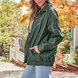 High Quality Ladies Women Genuine Leather Jacket Classic New Design Cotton Filling Oversized Bomber Style Breathable <b>Winter</b> - Product Image 4