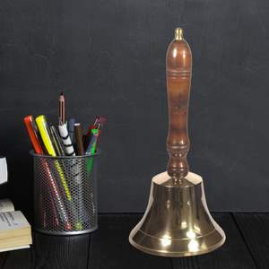 Vintage Brass Hand <b>Bell</b> Wooden Handle Nautical Decor <b>School</b> <b>Bell</b> Collectible Antique Decor for Home Office Diwali occasion - Product Image 3