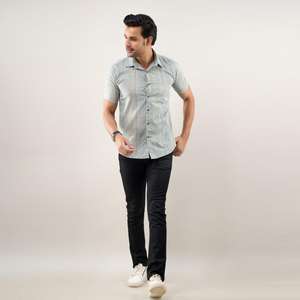 Chemise Slim Fit décontractée en coton imprimé bleu grisâtre pour homme ODM Supply - Product Image 2