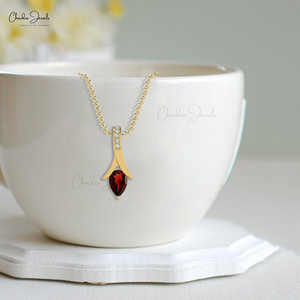 Collier en or fin 14 carats fait main avec pendentif goutte d'eau et garnet du Mozambique 6x4 mm serti de diamants pavés – Livraison gratuite – Vente en gros - Product Image 5