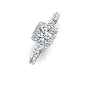 Anillo de Compromiso con Moissanita Redonda Brillante y Halo Rectangular - Product Image 6