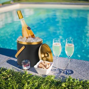 Cubo de hielo grande de acero inoxidable con aislamiento de doble pared de 3L con cuchara de metal de cobre de lujo enfriador de cóctel de cerveza de vino para fiestas - Product Image 4