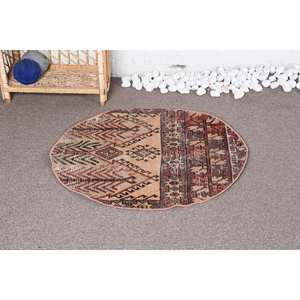 พรมขนสัตว์2.7ft x 2.7วินเทจสีแดงสีเบจแบบเย็บปะติดสไตล์พื้นที่ขนาดใหญ่ทำจากน้ำยางสำหรับทางเดินทางเข้าบ้านพรม PP ทรงสี่เหลี่ยมผืนผ้า - Product Image 1