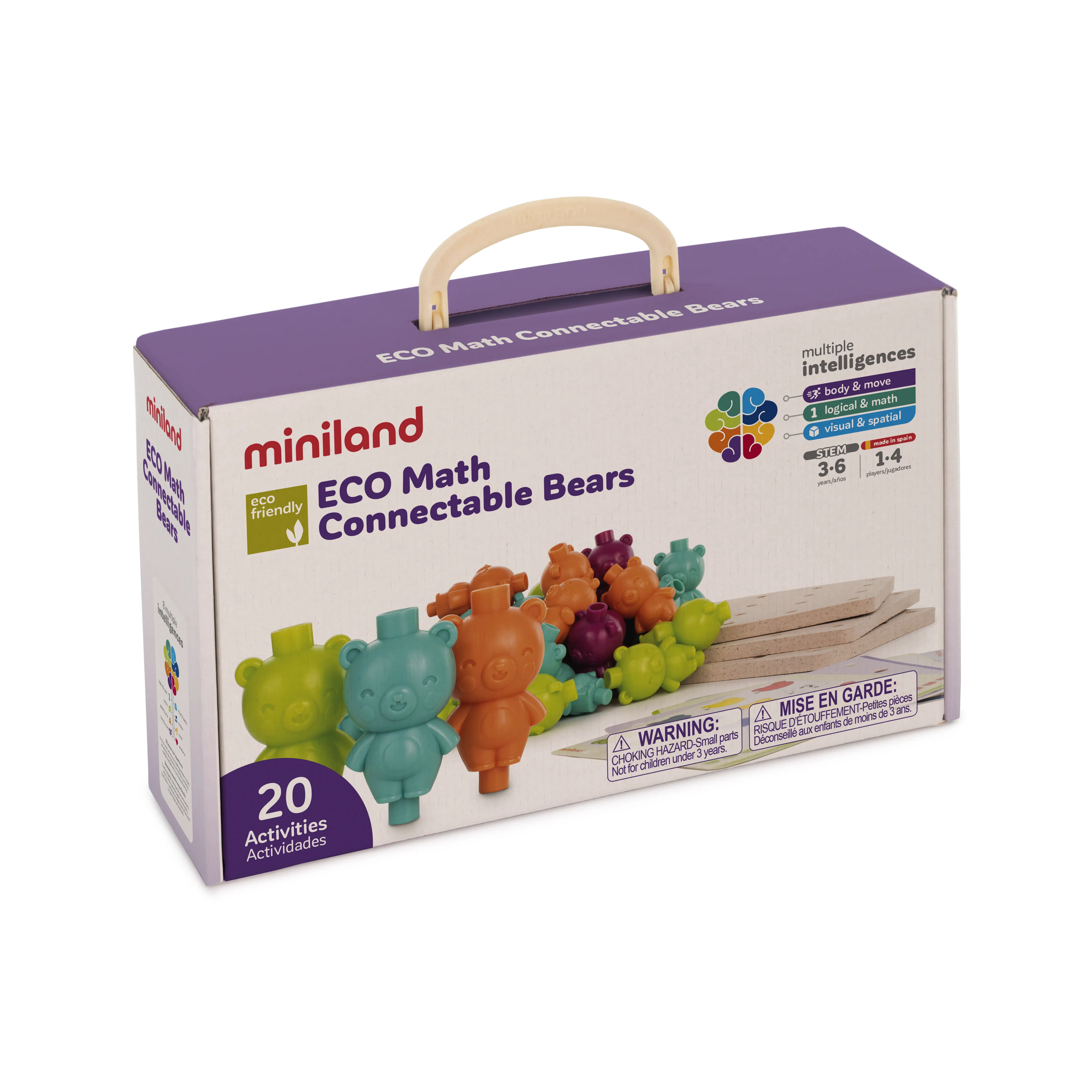 Orsetti collegabili Miniland ECO Math (20 pezzi) giocattolo spagnolo di alta qualità da 4 cm per lo sviluppo matematico dei bambini