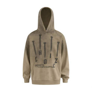 Sudadera con capucha para hombre, personalizada, oversize, sin cordones, con logo bordado, aplique de borde cortado, bajo sin rematar, lavado ácido, con pelo sintético - Product Image 4