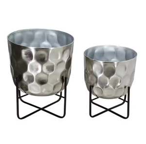 Maceta redonda de hierro con soporte negro plateado para macetas elegantes macetas de jardinería jardín moderno exterior Interior decoración del hogar - Product Image 1