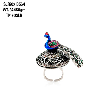 แหวนประดับพู่นกยูงสีเงินสไตล์วินเทจสไตล์ชนเผ่าแหวนฟินิกซ์เคลือบสีฟ้าสำหรับผู้หญิงแหวนรูปหางปลาแบบฮิปฮอปเคลือบสีฟ้า - Product Image 2