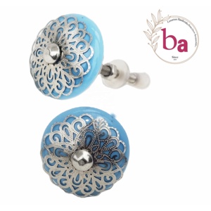 Perillas de cerámica turquesa con flor de filigrana plateada marroquí, tiradores de manija de armario de cajón Industrial para armario de cocina de dormitorio - Product Image 1