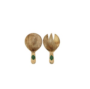 ¡Elegante juego de servidor de ensalada de madera de mango esmaltado gris Cubiertos para uso en el hogar y el restaurante Vajilla de cocina Decoración Venta! - Product Image 3