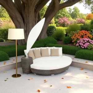PRSB-010 Outdoor Aluminum Frame Wicker Round <b>Sunbed</b> for Villas Apartments Hotels Rattan Outdoor Furniture - Product Image 2