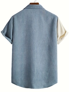 <b>Men's</b> Casual <b>Summer</b> Corduroy Short Sleeve Button down <b>Shirt</b> Breathable Streetwear with Color Block Knitted Weaving Method - Product Image 2