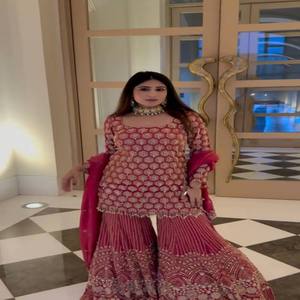 VASTRA COTTAGE Ensemble Sharara de luxe en faux georgette entièrement cousu avec haut, dupatta et travail de fils et de sequins, tenue ethnique traditionnelle pour les fêtes - Product Image 3