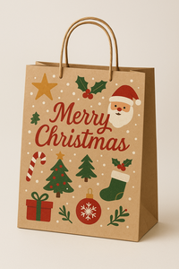 Sac de Noël en papier kraft classique écologique imprimé personnalisé avec logo pour la promotion des supermarchés et l'emballage des achats des fêtes - Product Image 2