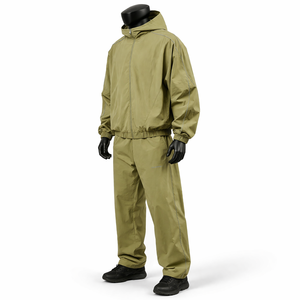 Conjunto Deportivo Cortavientos con Capucha Color Caqui para Hombre, Traje Deportivo Ligero de Nailon Impermeable, Chaqueta con Cremallera Completa y Pantalones, Logotipo Personalizado OEM ODM - Product Image 5