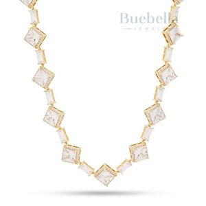 Hombres 925 Plata 14K Chapado en Oro 14mm Moissanite Diamante Lustrado Cadena de Tenis Venta Caliente Corte Princesa Collar Corte Princesa - Product Image 2