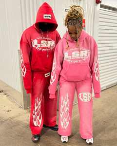 Streetwear lourd en détresse sweat à capuche zippé et pantalon de survêtement 2 pièces ensembles pour hommes ensemble de survêtements Vintage lavés à l'acide personnalisés - Product Image 3