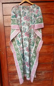 Lujo de algodón indio hecho a mano caftán verano desgaste Floral bloque estampado Maxi Vestido ligero largo playa cubierta vestidos casuales - Product Image 5