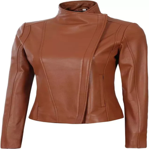 Chaqueta de Moda con Cremallera de Cuero Brillante, Chaqueta de Cuero Vacuno Brillante, Venta al por Mayor, Chaqueta de Mujer Suave y Cálida de Alta Calidad - Product Image 3