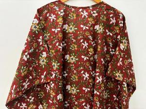 Vestido de caftán de algodón hecho a mano indio para mujer estampado de bloque Floral largo hasta el suelo cubierta de playa Natural Casual noche lavable - Product Image 5