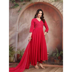 ชุดอานาร์กาลีปักลายสีชมพูสำหรับผู้หญิง พร้อมผ้าคลุมไหล่ สำหรับงานเทศกาล งานเลี้ยงสังสรรค์ สไตล์ปากีสถาน - Product Image 3