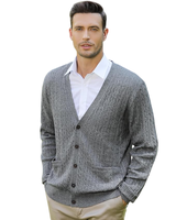 Herren Winter 100% Baumwolle Knopfleisten-Strickjacke Gestreift Geprägt 300 Gramm Schnelltrocknend Atmungsaktiv Vollärmel Pullover Jacke