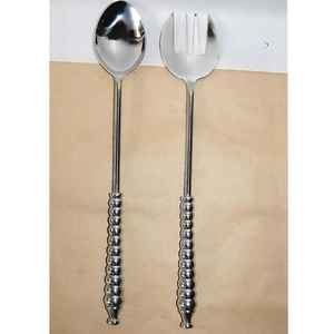 Brown Resin Handle <b>Stainless</b> <b>Steel</b> Salad Server Set Dishwasher/<b>Microwave</b>/<b>Oven</b> Safe Silver Polished Home Wedding Tabletop Use Z F - Product Image 2
