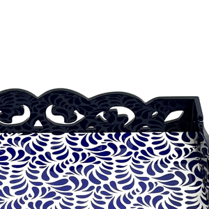 Plateau rectangulaire en MDF laqué fait main, bleu, motif uni/bicolore, bords découpés au laser, durable, écoresponsable, décoratif, alimentaire - Product Image 2