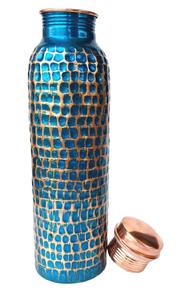 Bouteille d'eau en cuivre bleu et cuivre bouteille de santé ayurvédique écologique verres élégants pour un usage quotidien voyage de cuisine - Product Image 5