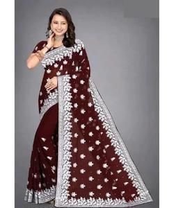 Vêtement traditionnel indien lourd fausse georgette avec broderie travail Saree avec chemisier pour mariage et festival porter Saree - Product Image 1