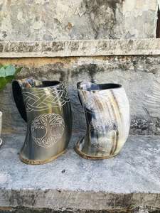 BELLE QUALITÉ CORNE DE BUFFALO GRANDE TASSE Artisanat Poli Viking Corne Tasse Haute Qualité Agate Produit Restaurant Boire - Product Image 4