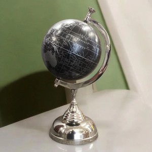 Decorative World <b>Globe</b> Black Ocean Silver Stand Modern Home Office Decor. The <b>globe</b> appears to have black surface with silver - Product Image 1