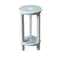 Table basse ronde en os incrusté, faite à la main, durable, écologique, multifonctionnelle, à rayures égyptiennes, pour la décoration du salon