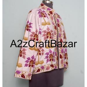 Veste en velours écologique faite à la main, tissu tricoté 100% coton, motif floral brodé, respirant, rapide, pour l'hiver, pour femmes - Product Image 4