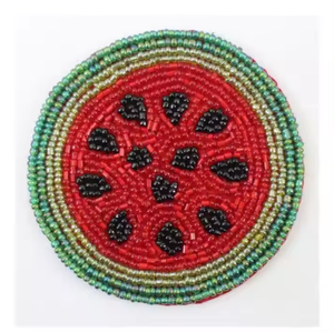 Customized design Embroidered Coaster with Beads Handmade Drinkware Coaster Gift Vintage inspired beaded drink coaster - Product Image 3